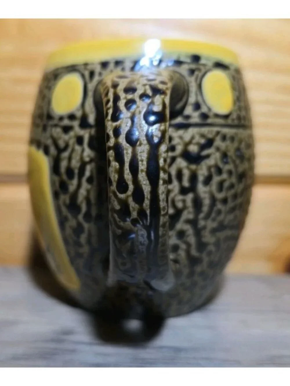 Tribal Mug By Always Azul Pottery Colorado USA Dark Yellow & Black Texture Handm